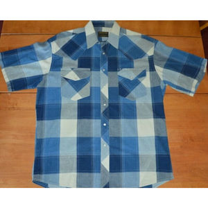 Rustler By Wrangler Men's Western Pearl Snap Short Sleeve Shirt Blue Plaid Sz L